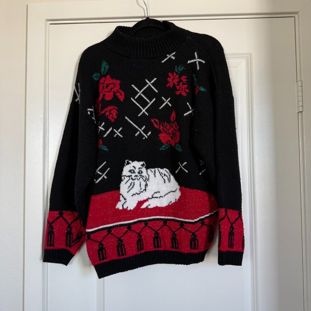 Vintage Black and Red Cat Sweater